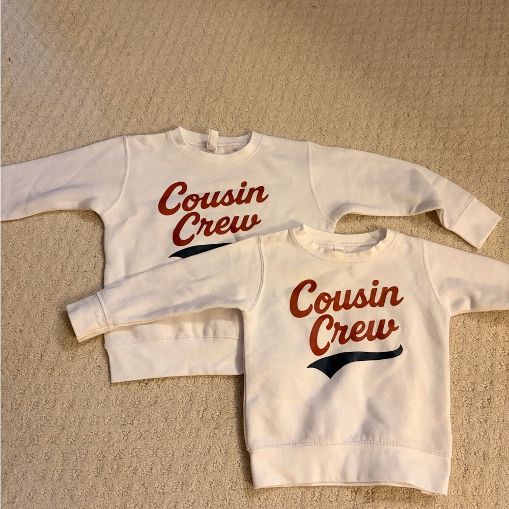 Cousin Crew White Kids Sweatshirt with Rust Script